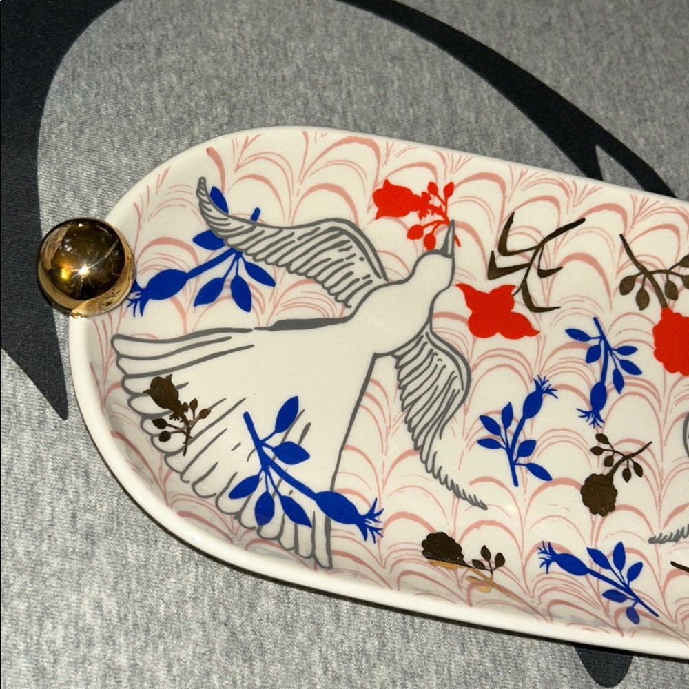 ANTHROPOLOGIE TRAY DISH LAUREN McINTOSH DECALED STONEWARE TRINKET CATCHALL - Picture 9 of 13